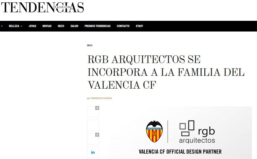 Tendencias Fashion: “RGB Arquitectos se incorpora a la familia del Valencia CF”